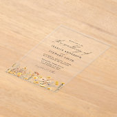 エレガントカラフル黄色の野結婚花 アクリル招待状 (レイダウン)