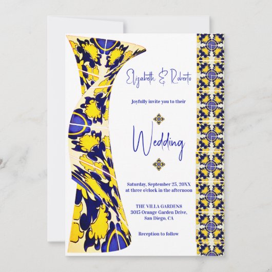 エレガントカラフルTalavera写真メキシ結婚コ 招待状 (正面)