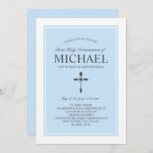 エレガントカラーコミュニオン招待状ブルー 招待状 (正面/裏面)