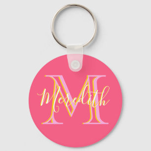 エレガントカラーズリラックス金ゴールドカスタムモノグラム名 キーホルダー