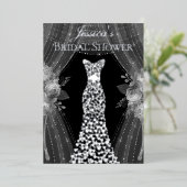 エレガントカーテン&ドレスブライダルシャワー実在シルバー 箔招待状 (立ち正面)