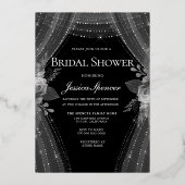 エレガントカーテン&ドレスブライダルシャワー実在シルバー 箔招待状 (裏面)