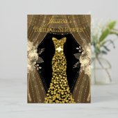 エレガントカーテン&ドレスブライダルシャワー実在金ゴールド 箔招待状 (立ち正面)