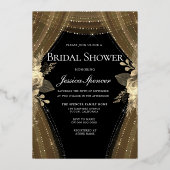 エレガントカーテン&ドレスブライダルシャワー実在金ゴールド 箔招待状 (裏面)