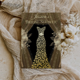 エレガントカーテン&ドレスブライダルシャワー実在金ゴールド 箔招待状