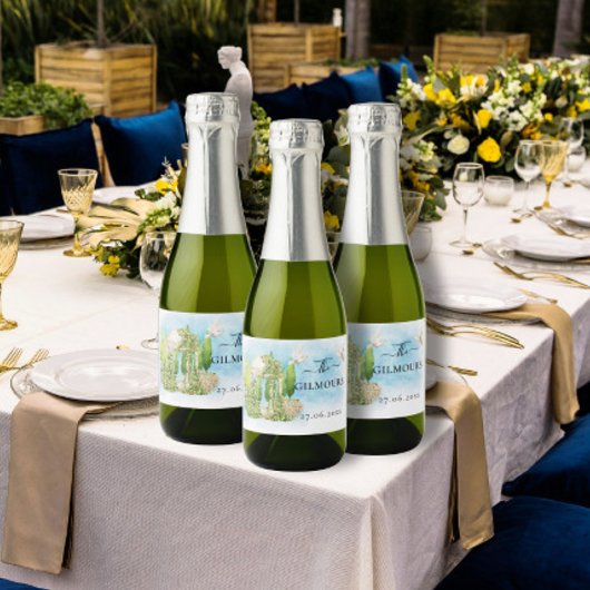 エレガントガゼボフラワーズドブウェディングラグジュアリー スパークリングワインラベル