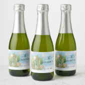 エレガントガゼボフラワーズドブウェディングラグジュアリー スパークリングワインラベル (ボトル)