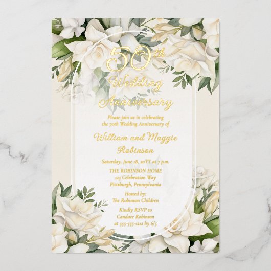 エレガントガーデニアフローラ50結婚周年 箔招待状 (正面)