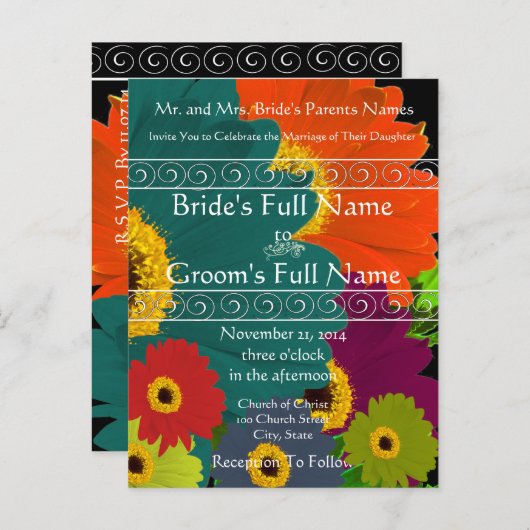 エレガントガーベラデイジー結婚式招待状 インビテーションポストカード (正面/裏面)