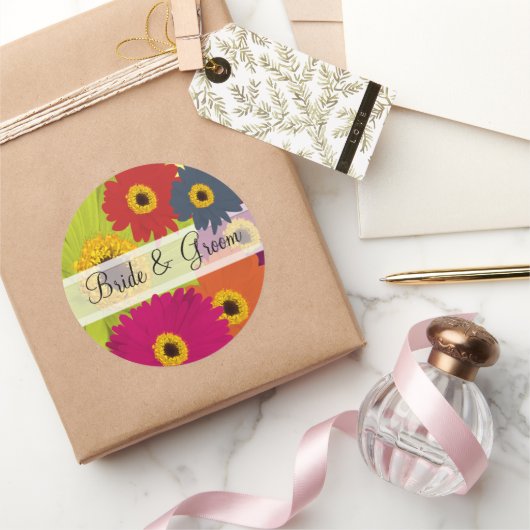 エレガントガーベラデイジー結婚式用シール ラウンドシール (ギフト)