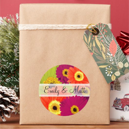 エレガントガーベラデイジー結婚式用シール ラウンドシール (クリスマス)