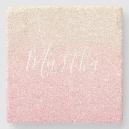 エレガントガーリーかわいらし勾配バラ金ゴールドグリッター ストーンコースター (正面)