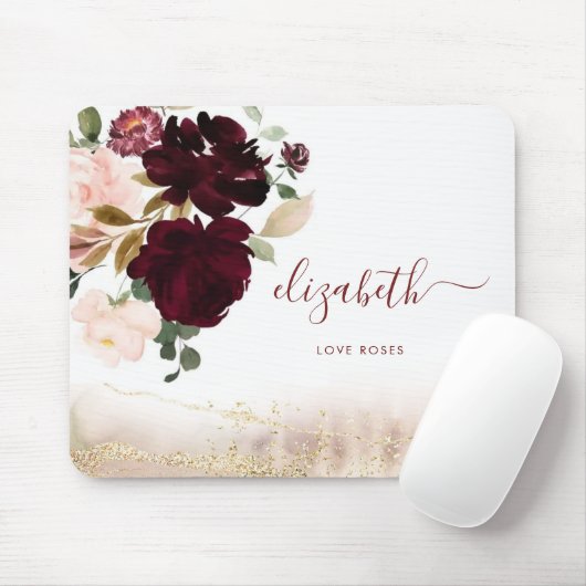 エレガントガーリースタイリッシュ金ゴールドグリッターフローラモノグラム マウスパッド (マウス)