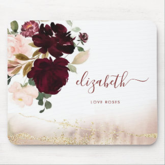 エレガントガーリースタイリッシュ金ゴールドグリッターフローラモノグラム マウスパッド