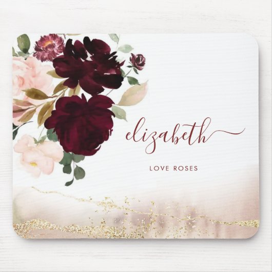 エレガントガーリースタイリッシュ金ゴールドグリッターフローラモノグラム マウスパッド (正面)