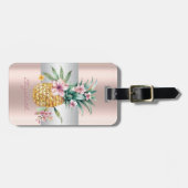 エレガントガーリーストライプフローラパイナップルバラ金ゴールド ラゲッジタグ (正面横)