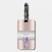 エレガントガーリーストライプフローラパイナップルバラ金ゴールド ラゲッジタグ (裏面縦)
