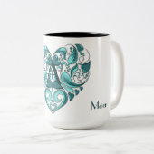 エレガントガーリーターコイズハートとテキスト ツートーンマグカップ (正面右)