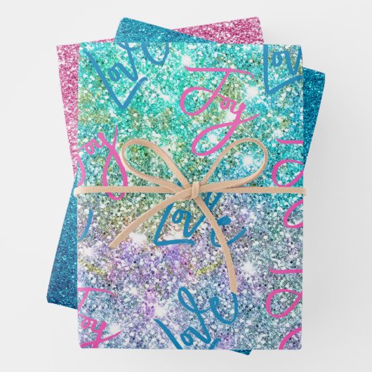 エレガントガーリーターコイズ虹色グリッター ラッピングペーパーシート (インサイチュ)