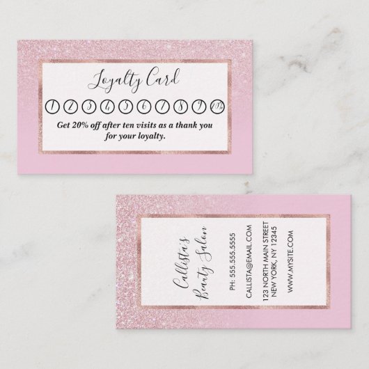 エレガントガーリーダスティピンクグリッターグラデーション ロイヤリティカード (正面/裏面)