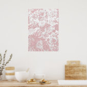 エレガントガーリートレンディーピンクコーラルホワイトフローラレース ポスター (キッチン)