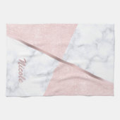 エレガントガーリーバラ金ゴールドグリッターとホワイトマーブル キッチンタオル (横)
