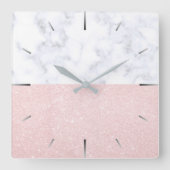 エレガントガーリーバラ金ゴールドグリッターとホワイトマーブル スクエア壁時計 (正面)