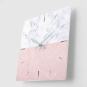 エレガントガーリーバラ金ゴールドグリッターとホワイトマーブル スクエア壁時計 (傾斜)