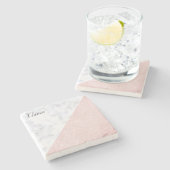 エレガントガーリーバラ金ゴールドグリッターとホワイトマーブル ストーンコースター (横)