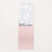 エレガントガーリーバラ金ゴールドグリッターとホワイトマーブル ヨガマット (正面)