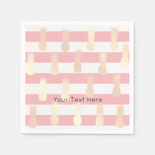 エレガントガーリーバラ金ゴールドパイナップルストライプの型 スタンダードカクテルナプキン (正面)