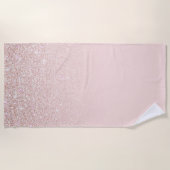 エレガントガーリーバラ金ゴールドピンクグリッターグラデーション ビーチタオル (正面)