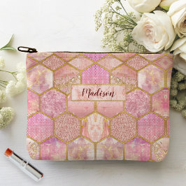 エレガントガーリーフェイクグリッターバラ金ゴールド アクセサリーポーチ