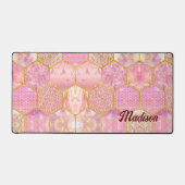 エレガントガーリーフェイクグリッターバラ金ゴールド デスクマット (正面)