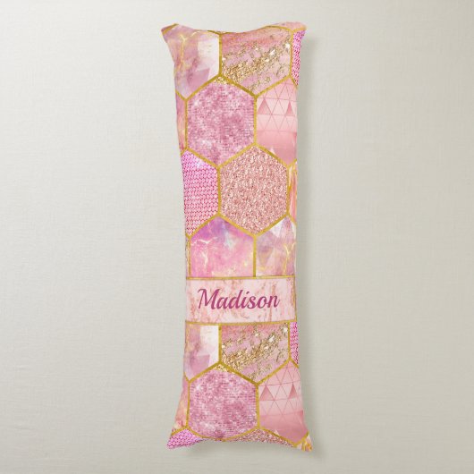 エレガントガーリーフェイクグリッターバラ金ゴールド ボディピロー (正面縦)