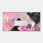 エレガントガーリーフェイクグリッターピンク黒 デスクマット (キーボード&マウス)