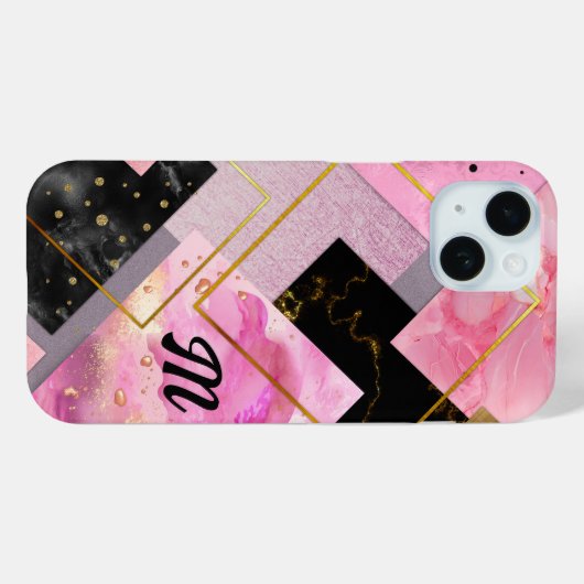 エレガントガーリーフェイクグリッターピンク黒 Case-Mate iPhoneケース (裏面 (横))