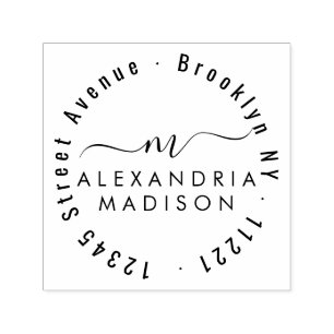 エレガントガーリーモダンScript Monogramアドレス セルフインキングスタンプ