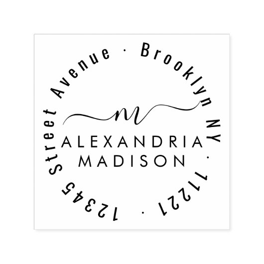 エレガントガーリーモダンScript Monogramアドレス セルフインキングスタンプ (デザイン)