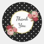エレガントガーリーヴィンテージドットバラフローラありがとう ラウンドシール (正面)