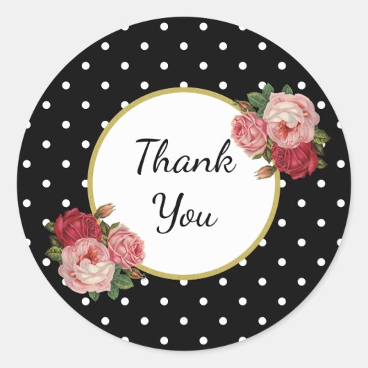 エレガントガーリーヴィンテージドットバラフローラありがとう ラウンドシール (正面)