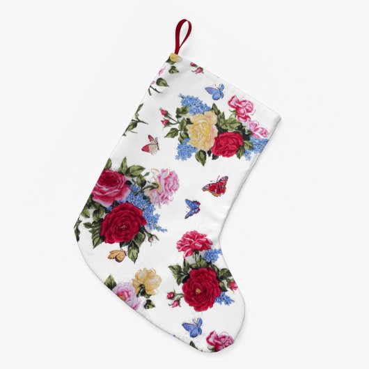 エレガントガーリーヴィンテージバラフローラ スモールクリスマスストッキング (正面 (吊り時))
