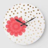 エレガントガーリー紅花金ゴールド水玉模様模様 ラージ壁時計 (正面)