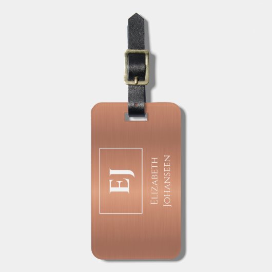 エレガントガーリー銅箔金モノグラムの属 ラゲッジタグ (正面縦)