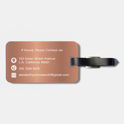 エレガントガーリー銅箔金モノグラムの属 ラゲッジタグ (裏面横)