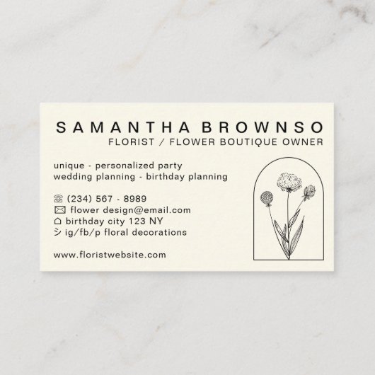 エレガントガーリーDandelionフラワーフローリストフローラ 名刺 (裏面)