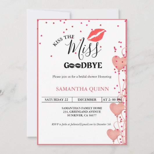 エレガントキス恋しく思バイヨードレッドリップブライダルシャワー 招待状 (正面)