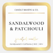 エレガントキャンドルスクエアラベルフェイク金ゴールドスクリプトフォント スクエアシール (正面)