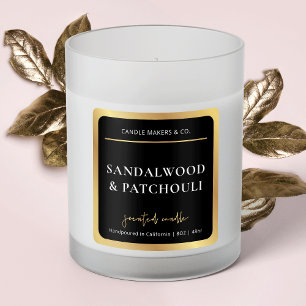 エレガントキャンドルスクエアラベルブラック&金ゴールドスクリプト スクエアシール