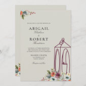 エレガントキャンドルランタン水彩フローラ結婚ズ 招待状 (正面/裏面)